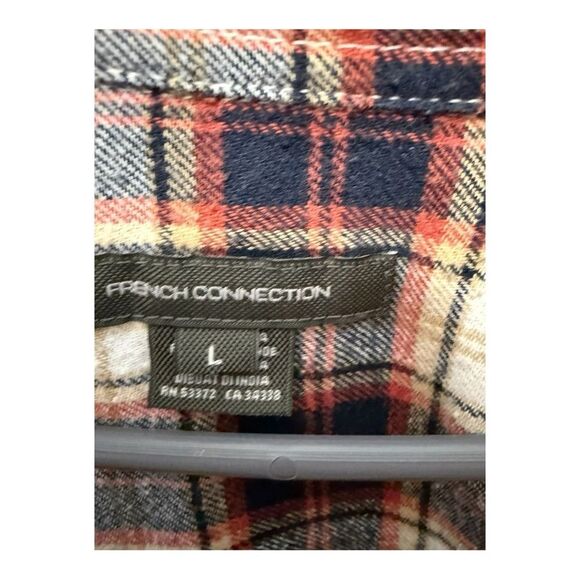 French Connection Blue/Burgundy/Cream
Plaid V-Neck Cotton Blend Shirt large - Picture 3 of 5